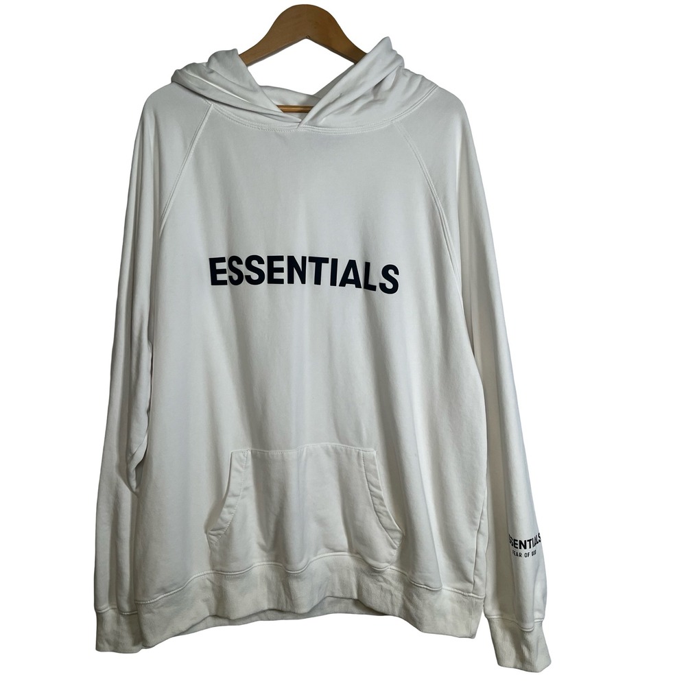 Fear of God Essentials Hoodie White Logo Pullover Mens Size Large L RN 090233